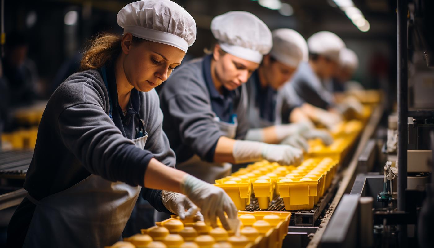 Team working on a production line